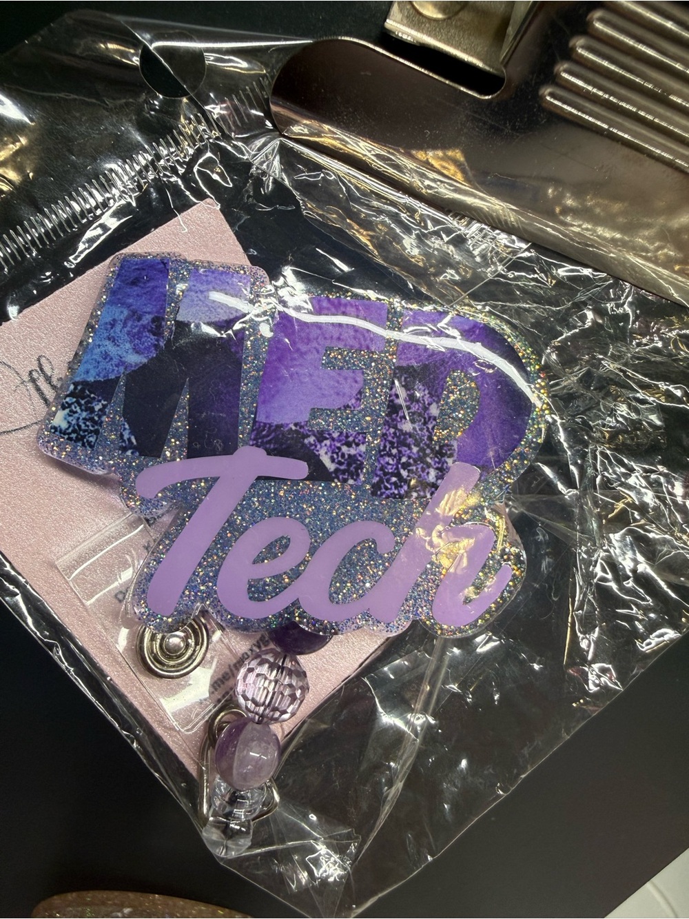Med Tech Purple Glitter Badge reel